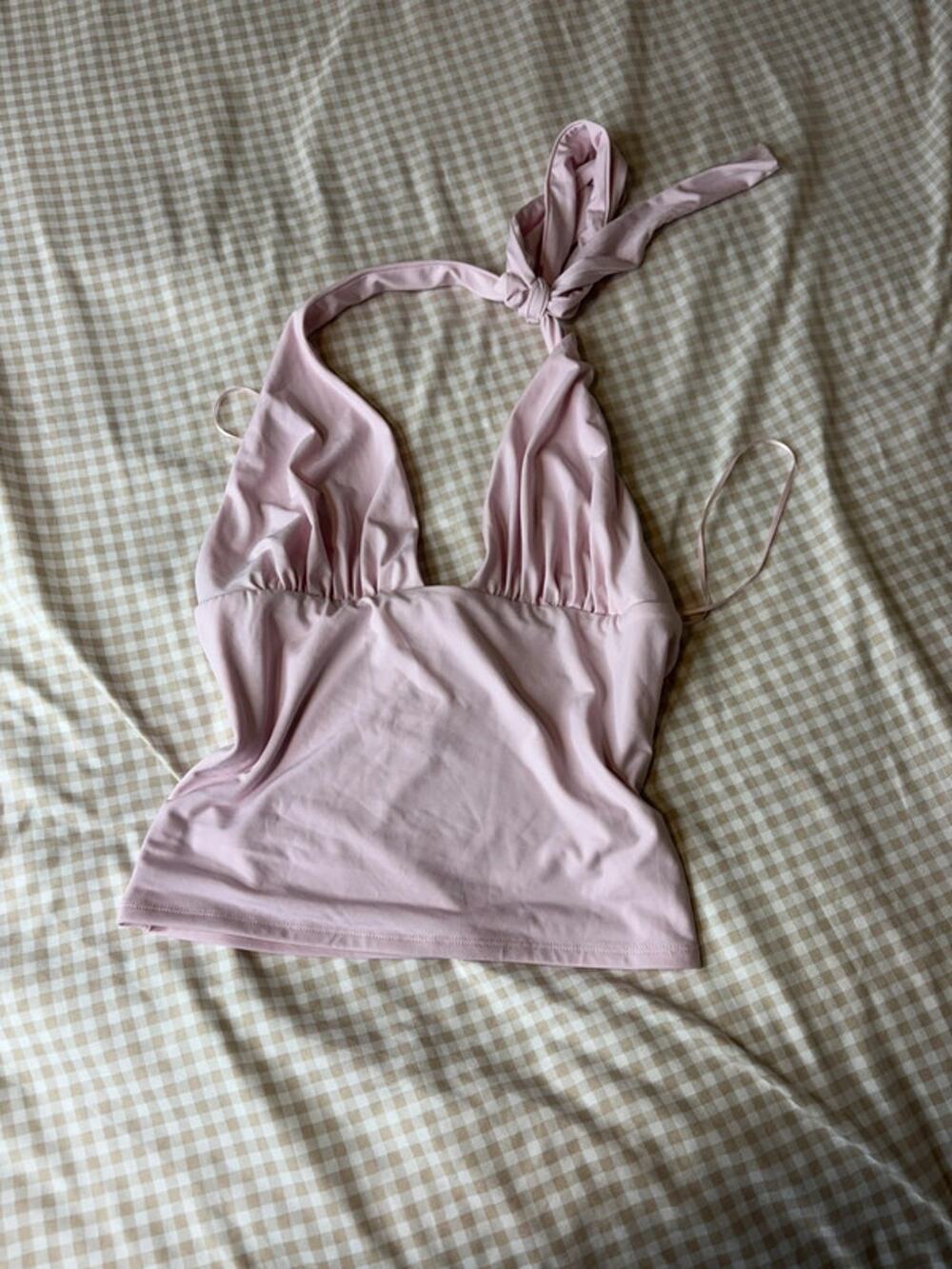 Garage Pixie Plunge Halter Top Light Pink